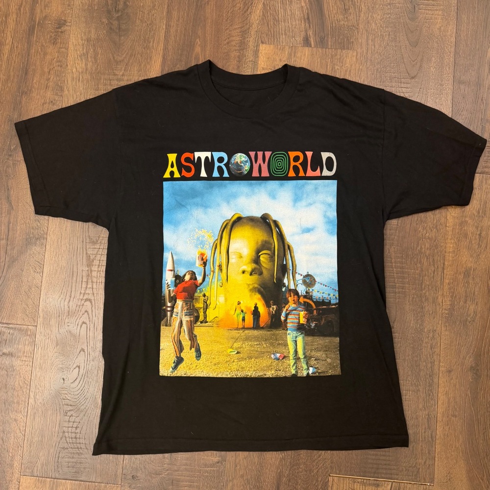 Travis Scott Astroworld Album Cover Graphic T-Shirt Mens Large Black Streetwear